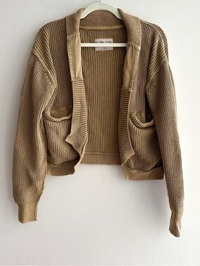 We The Free Worn Thru Surplus Cardi Sweater with Elbow Pads, Gold, Size Small